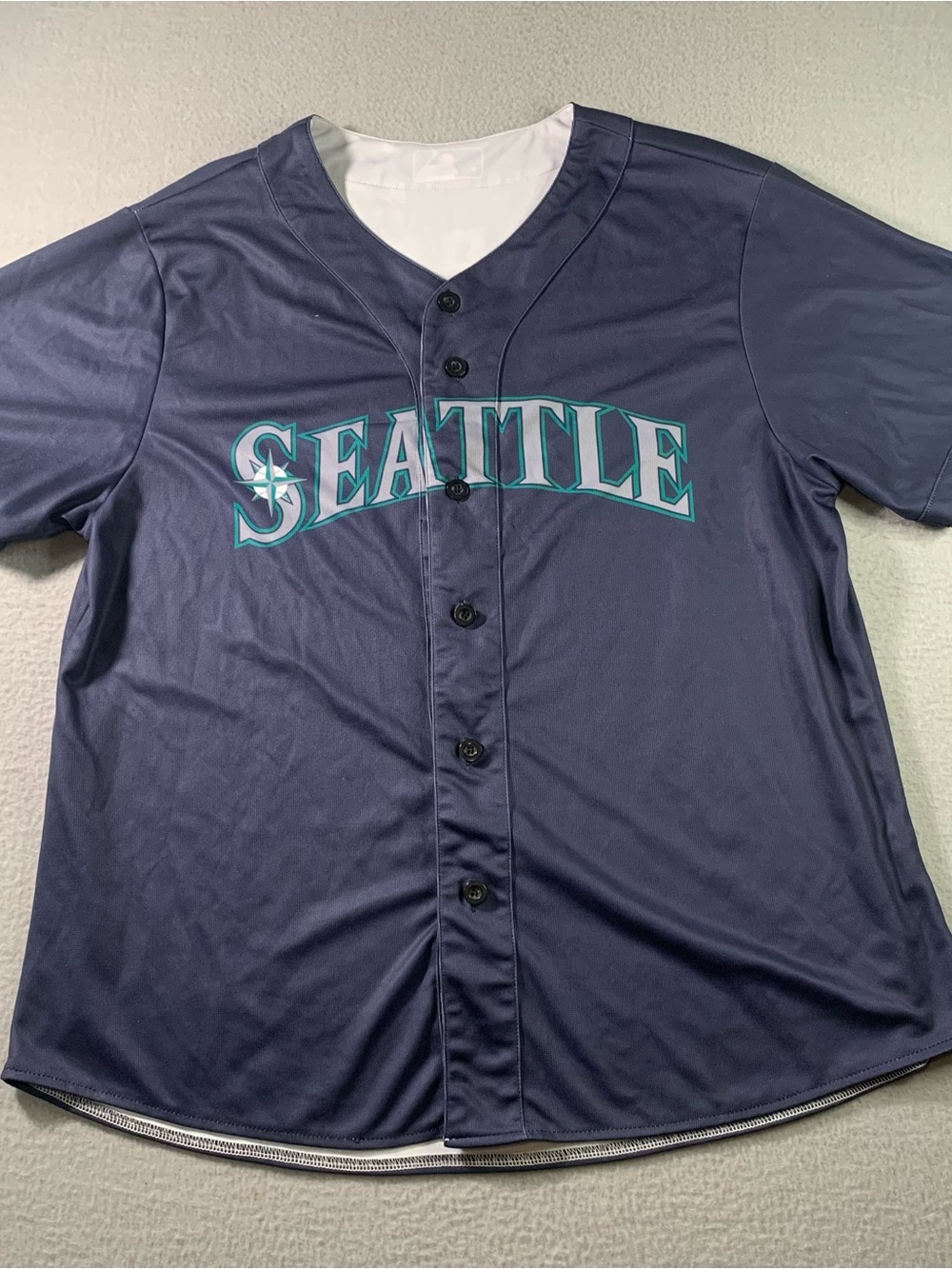 MLB Seattle Navy Button-Front Baseball Jersey with Teal Lettering